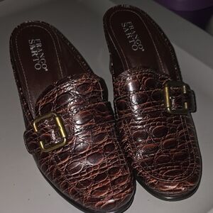 Franco Sarto Brown and Gold Mules with Textured Leather